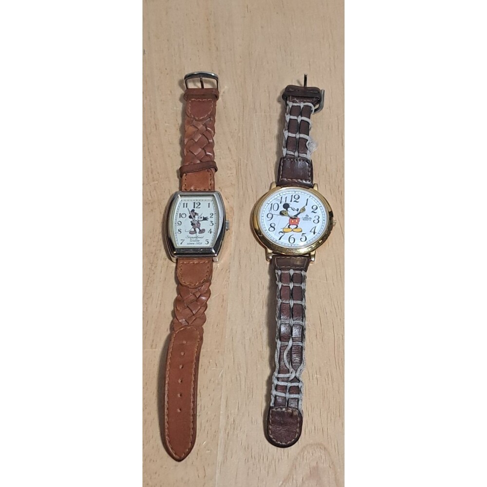 Lot 2 Vintage Mickey Mouse Watches Lorus & Steamboat Disney Quartz Parts Repair
